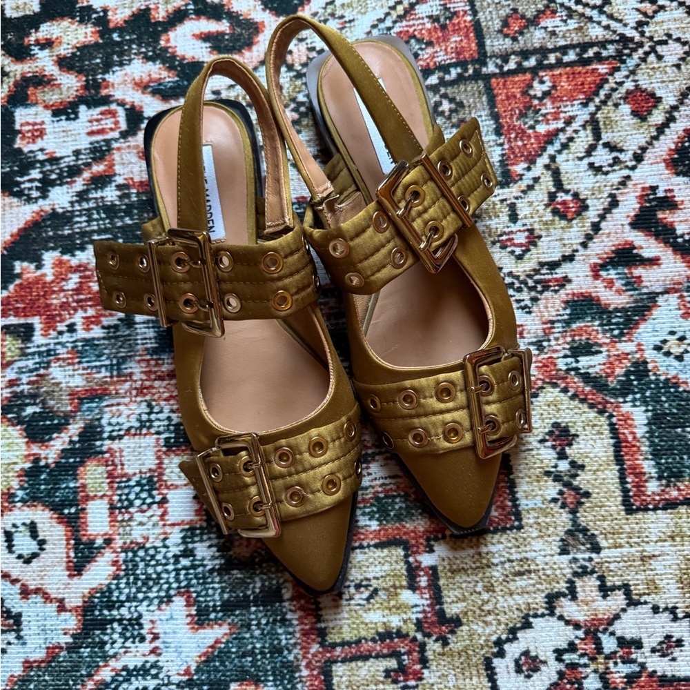 Steve Madden Olive Gold Graya Sling Back mules